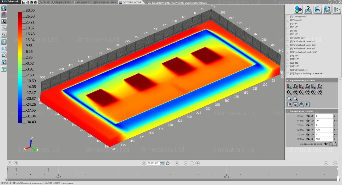 Temperature distribution after 2 years of cooling device operation Simulated results of temperature distribution after 2 years of cooling device operation